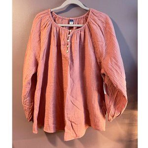 NWT Old Navy Coral Pink Gauze Long-Sleeve Blouse - 2X